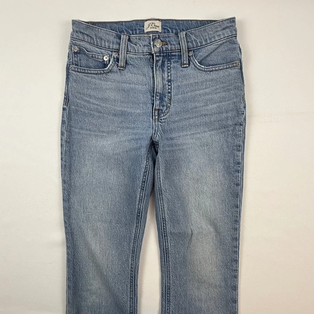 J.Crew Billie Demi-Boot Crop Jeans Light Wash Raw Hem Size 24 Mid Rise 9 Inch